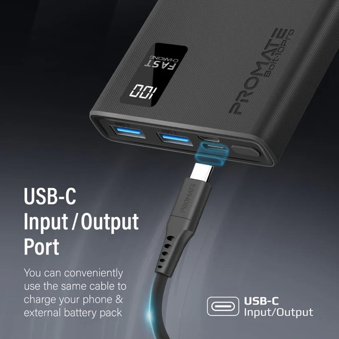 Promate Bolt-10 Pro Slim Design 10000mAh Power Bank with LCD in Qatar Promate Bolt-10 Pro Slim Design 10000mAh Power Bank with LCD in Qatar